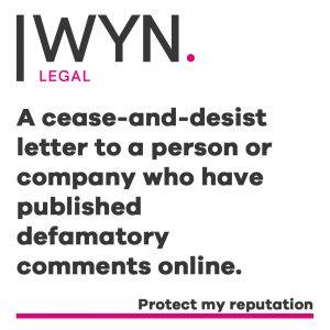 a cease and desist letter to a person or company who have published defamatory comments online.