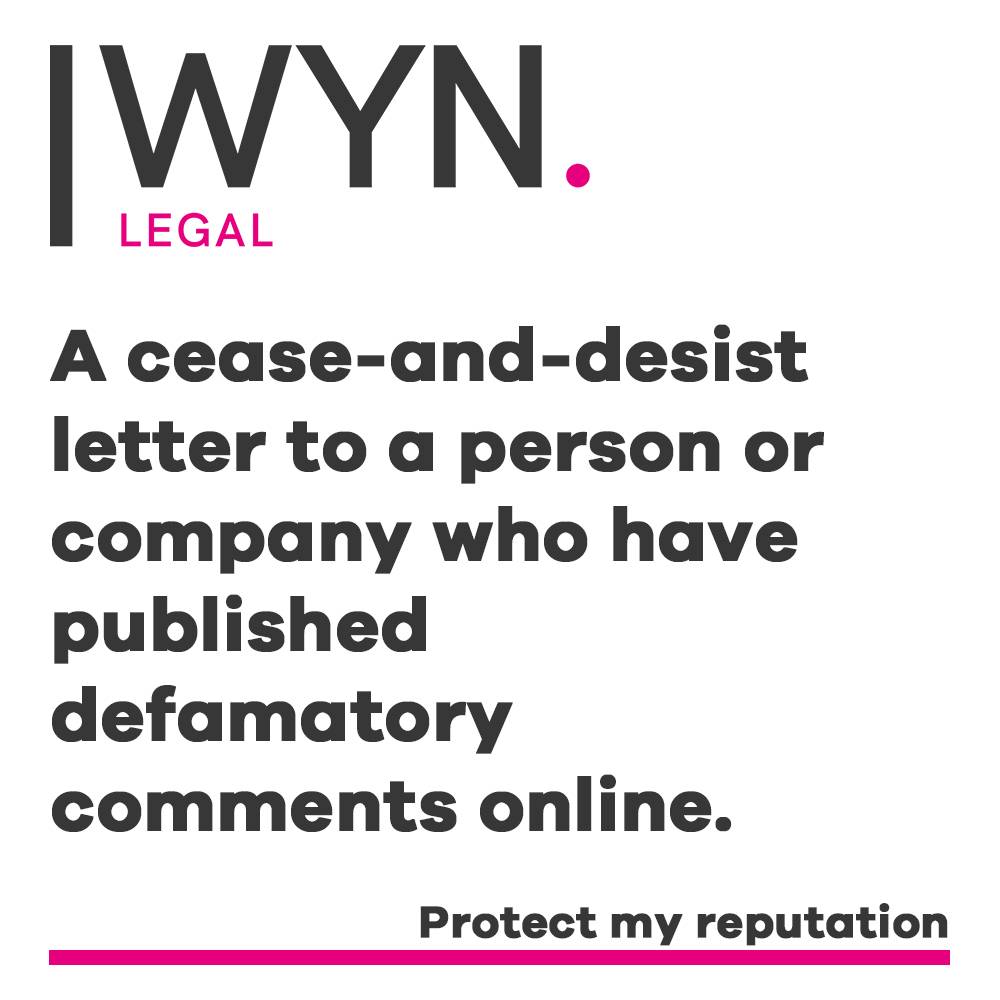 a cease and desist letter to a person or company who have published defamatory comments online.