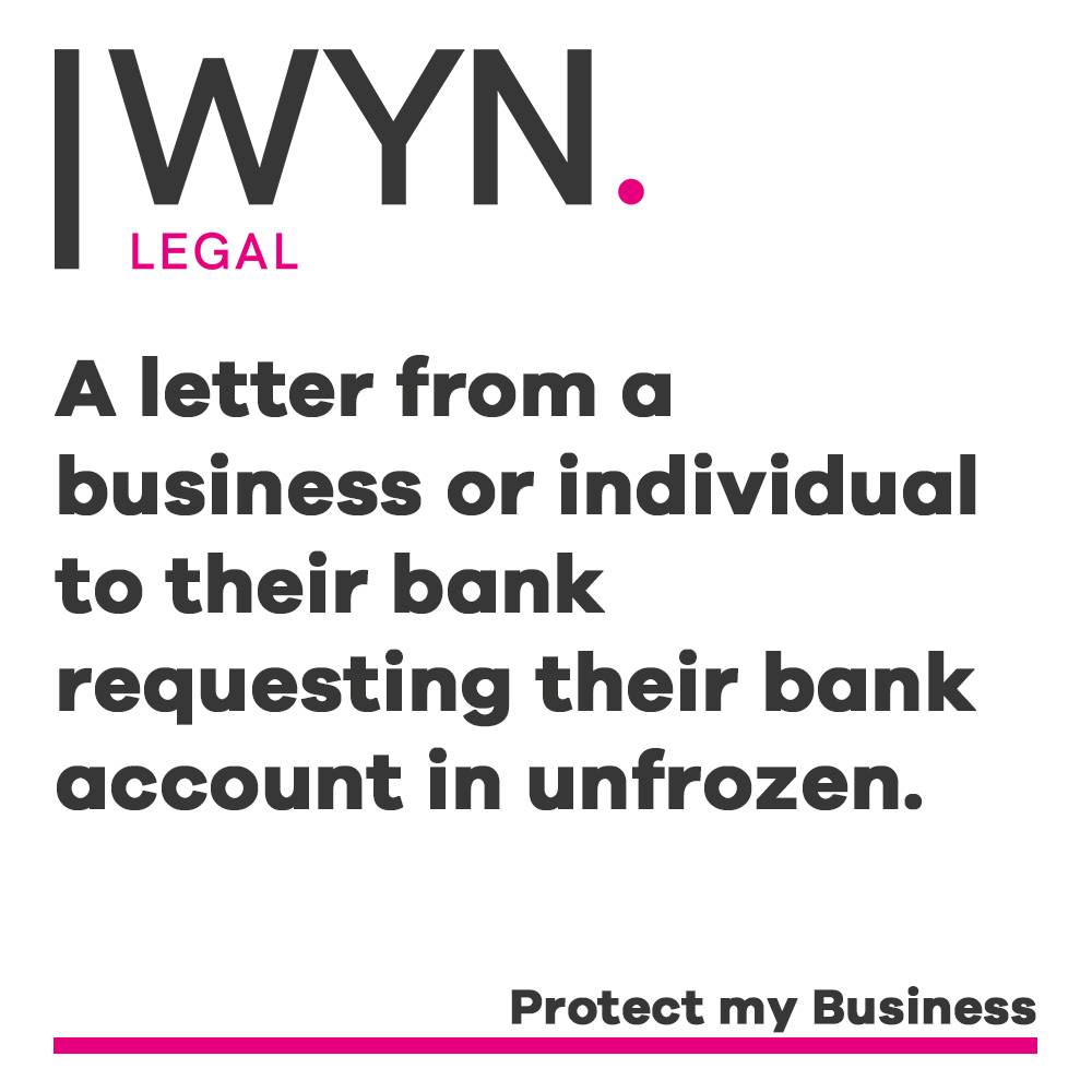 a letter from a business or individual to their bank requesting their bank account in unfrozen.