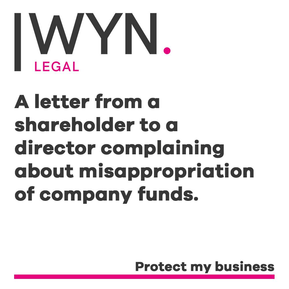 a letter from a shareholder to a director complaining about misappropriation of company funds.