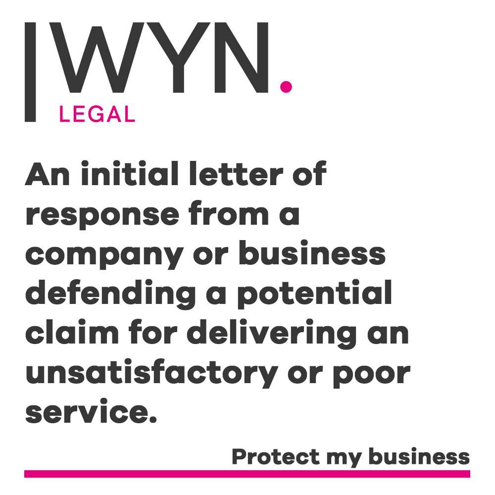 an initial letter of response from a company or business defending a potential claim for delivering an unsatisfactory or poor service.